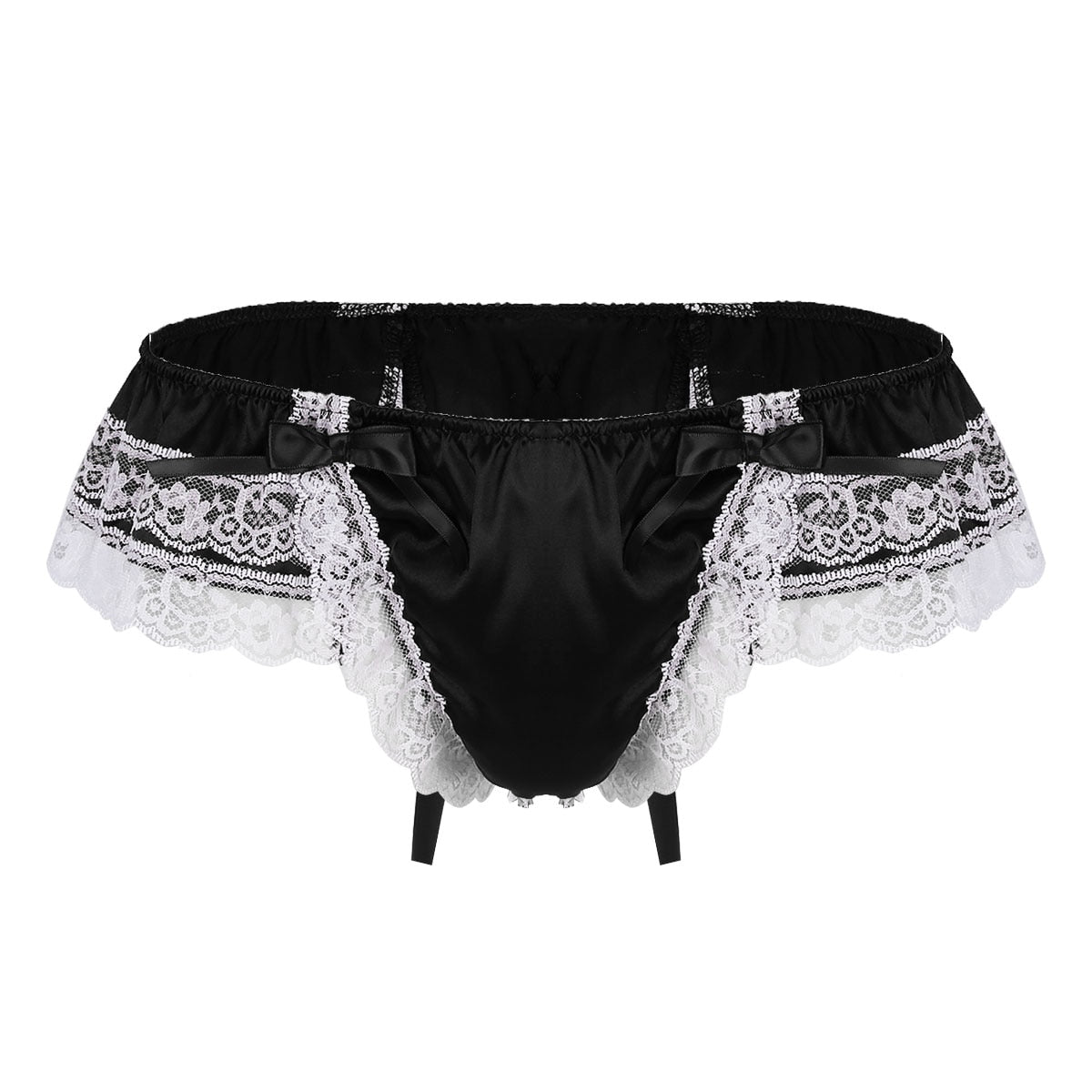 Shiny Soft Satin Floral Lace Low Rise Sissy Panties