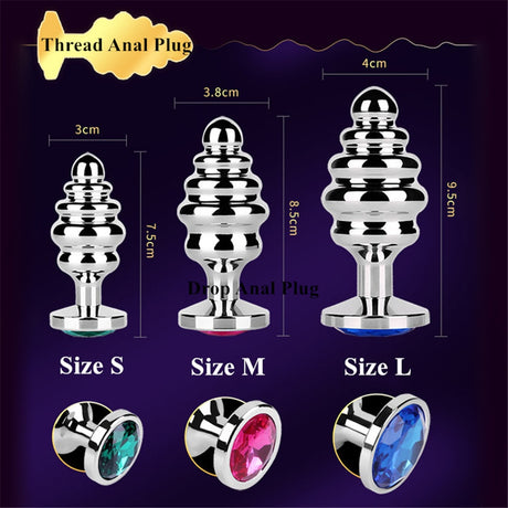 Stainless Steel Butt Plug Anal Massager Spiral Beads Stimulation Thread Anal Plug Anus Sex Toy for Adult Couples SM Products