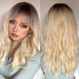 ALAN EATON Ombre Black Blonde Medium Long Wig