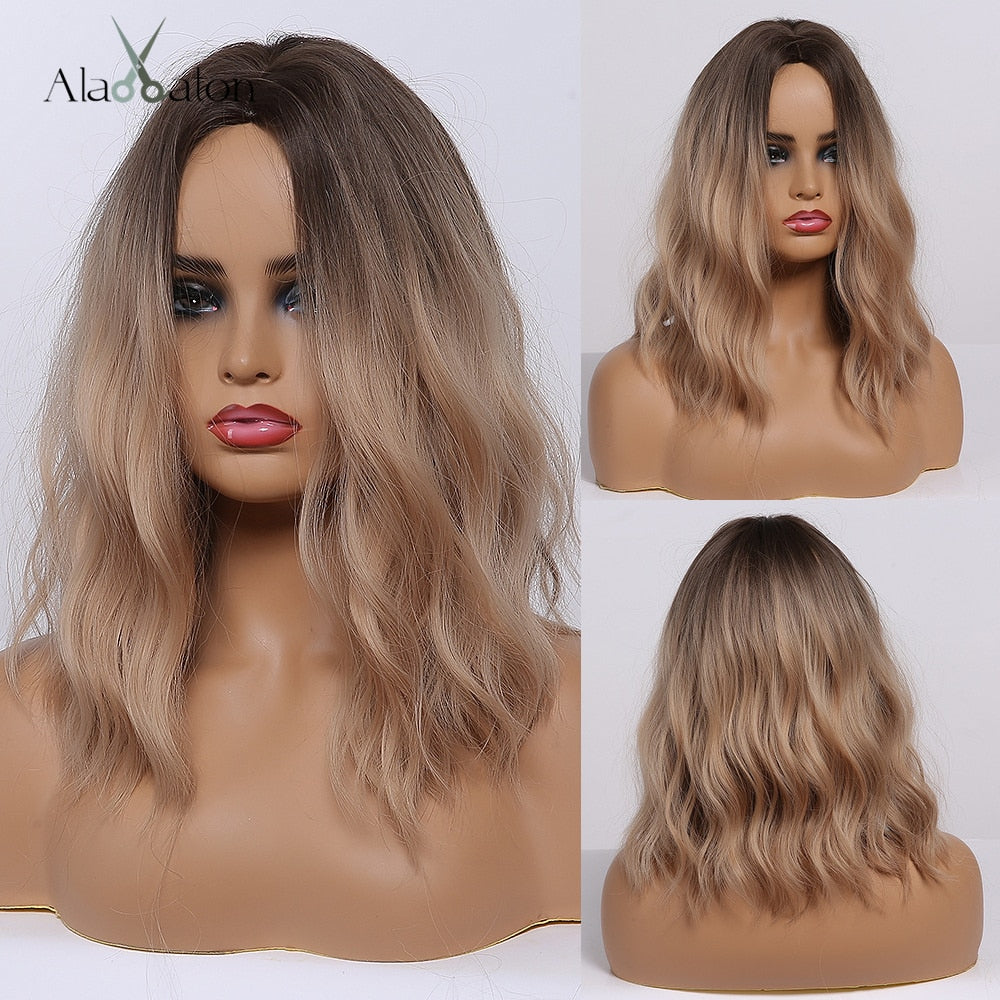 ALAN EATON Ombre Black Blonde Medium Long Wig