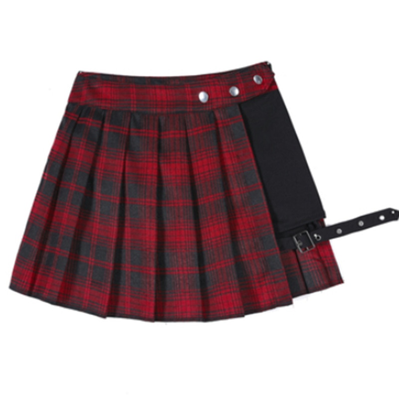 Pleated Gothic Half Irregular Skirt High Waist