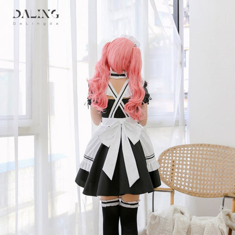 7 Piece Set French Maid Outfit Lolita Cosplay Dresses Girls Amine Cute Waitress Cafe Woman Dress Sissy Maid Costumes Uniform