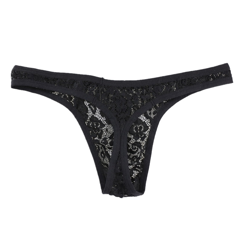 M-XXL Lace Men Thongs Strings Underwear See Through Gay Tanga Transparent Sissy Male Underpants