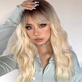 ALAN EATON Ombre Black Blonde Medium Long Wig