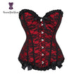 Red Mesh Grid Lingerie Corset With Floral Lace