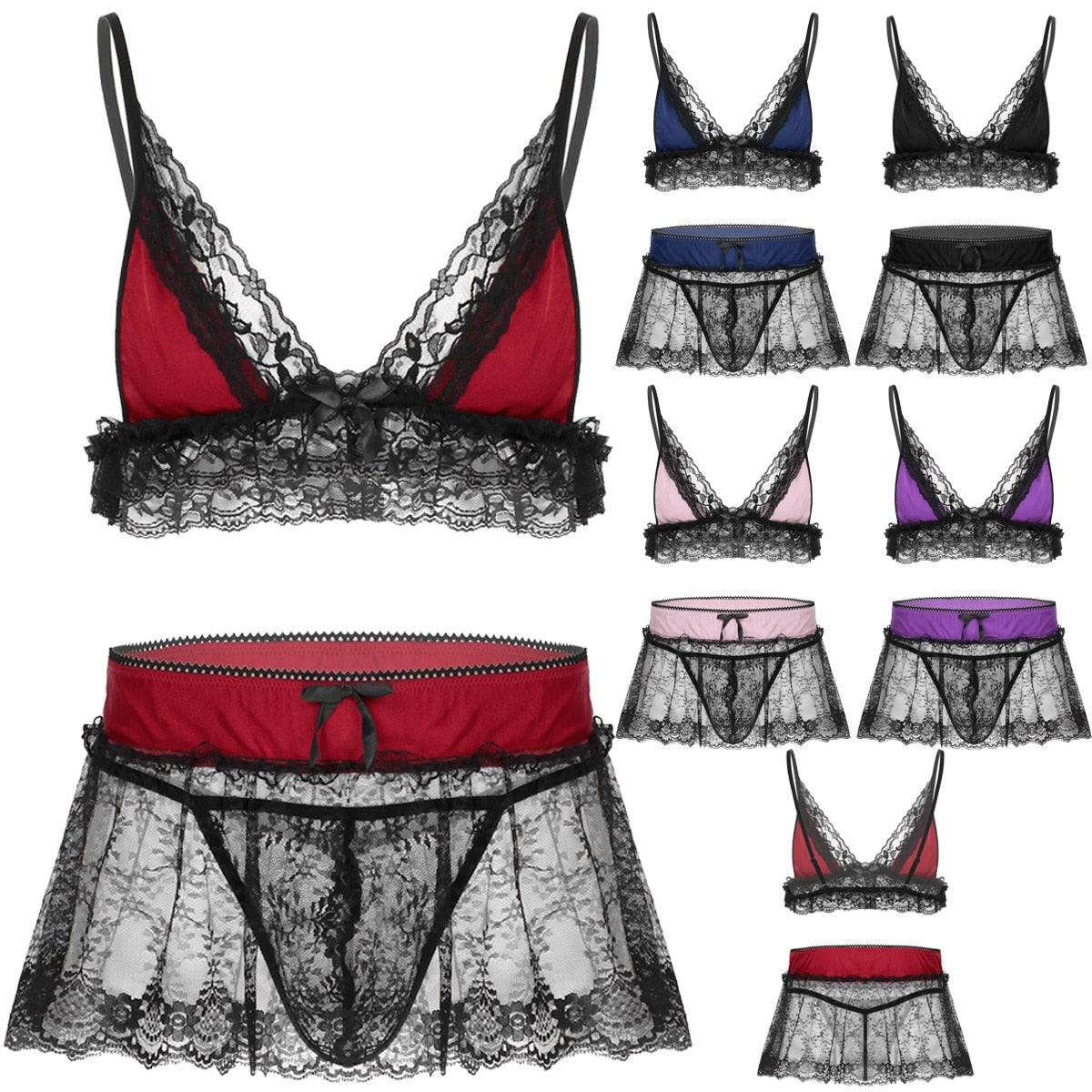 Sissy Lingerie Set Lace Crop Top & Mini Skirt