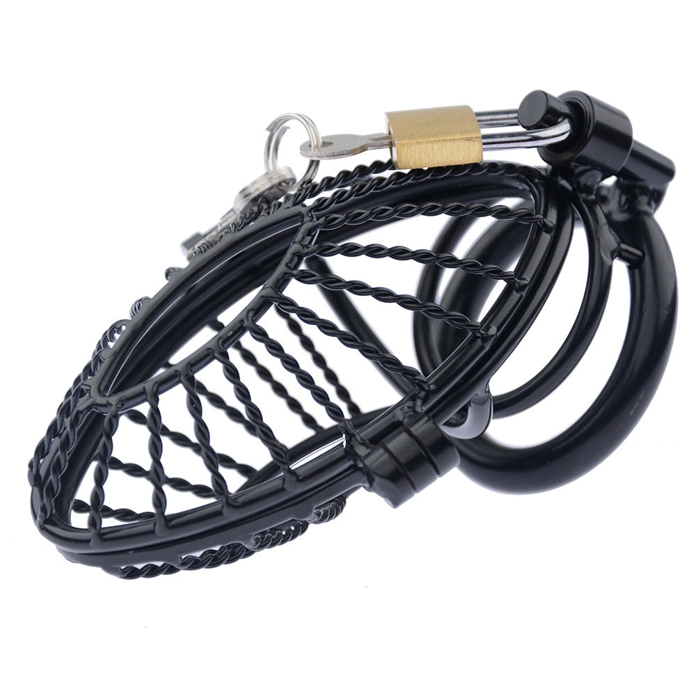 Stainless Steel Mesh Hollow Black Large Chastity Cage