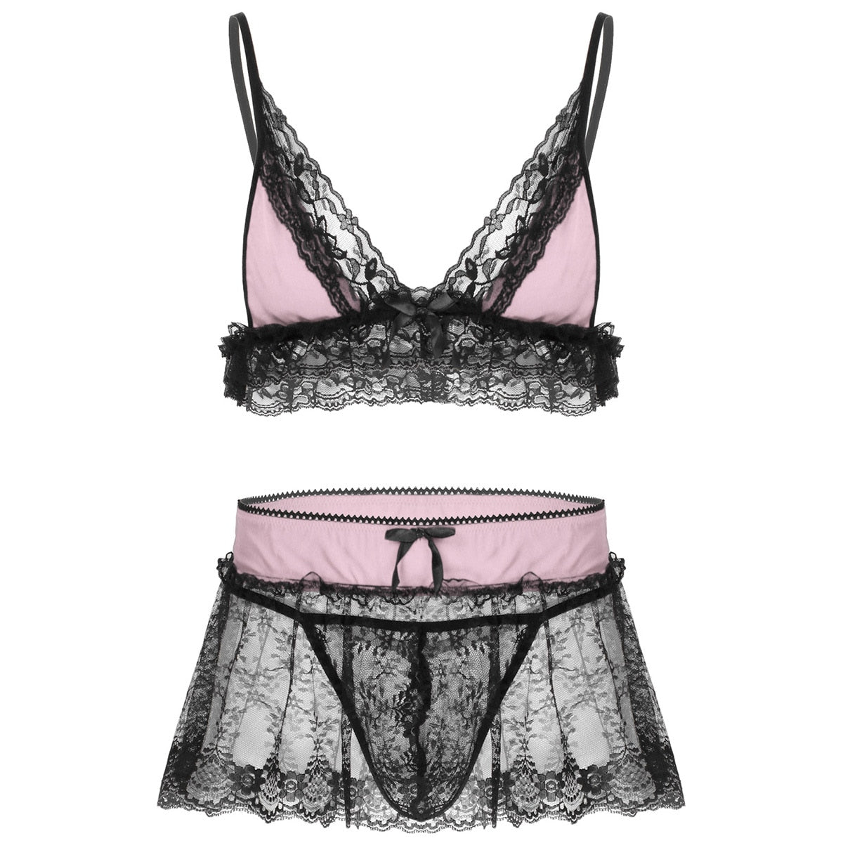 Sissy Lingerie Set Lace Crop Top & Mini Skirt