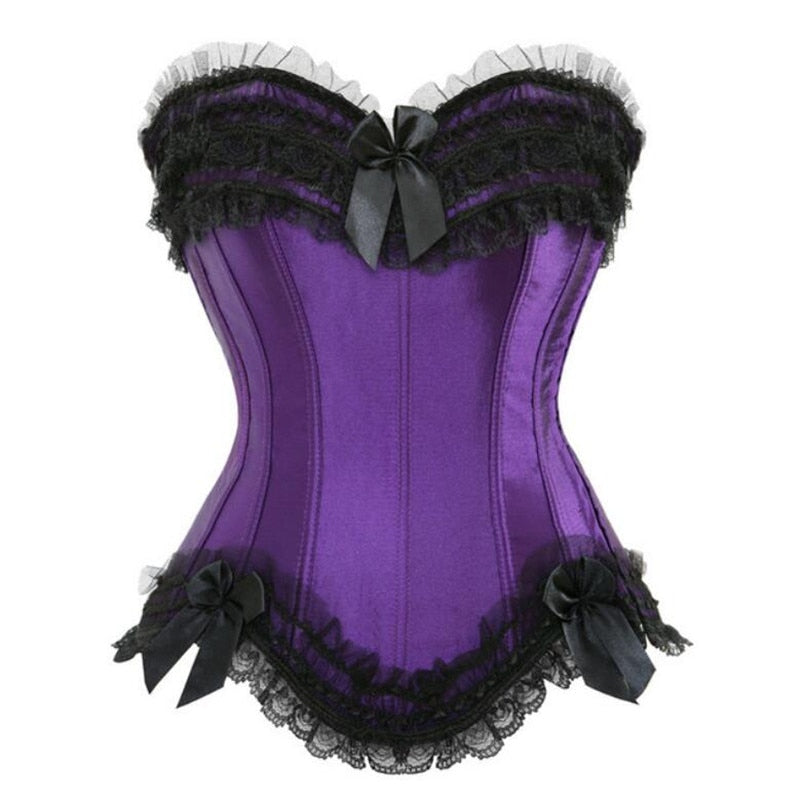 Sexy Satin Lace Overlay Corset Bustier