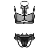 Sexy Sissy See Through Sheer Lace Trim Lingerie Set