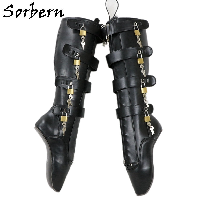 Sorbern Sexy Heelless Knee High  Lockable Ballet Boots