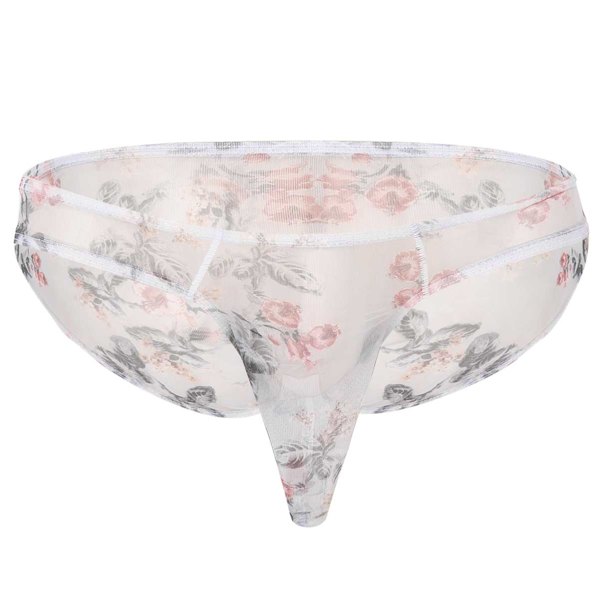 Sissy See Through Sheer Panties Flower Printed