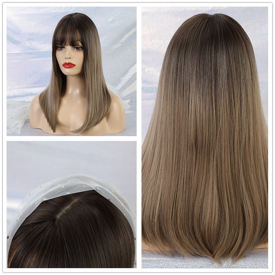 ALAN EATON Ombre Black Blonde Medium Long Wig