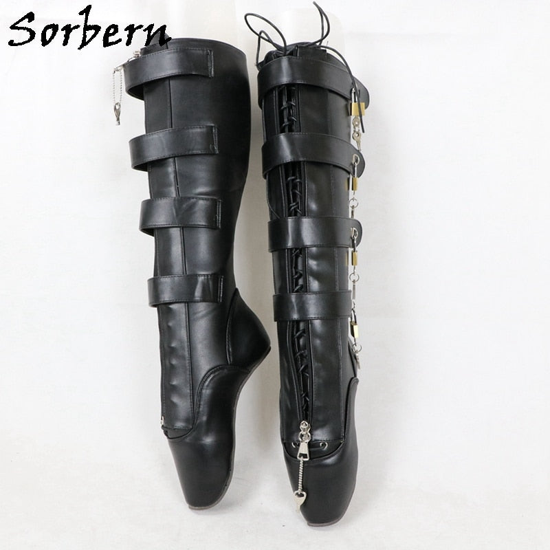 Sorbern Sexy Heelless Knee High  Lockable Ballet Boots