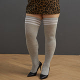 Perfect Big Size Striped Thigh High Stockings