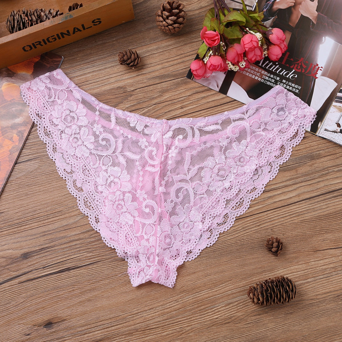 Floral Lace Sheer Pouch G-string Panties