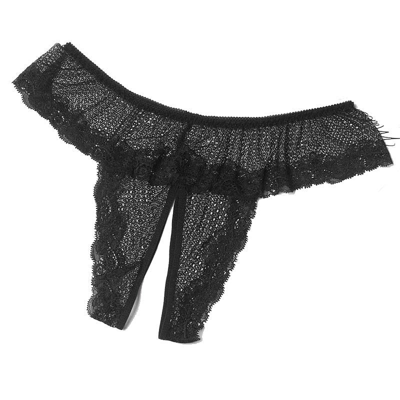 Floral Lace Crotchless Open Butt Panties