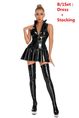 Wet look Sleeveless Pleated Latex Dress