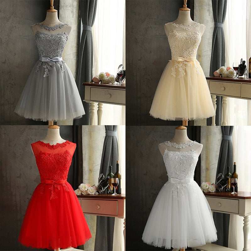 Solid A-Line Sleeveless Bowknot Lace Dress