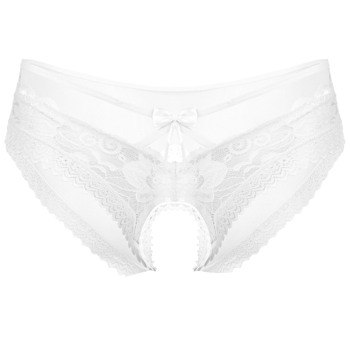 Sexy Sissy Sheer Lace Crotchless Briefs With Bowknot