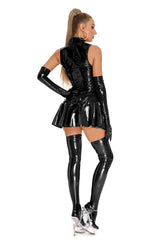 Wet look Sleeveless Pleated Latex Dress