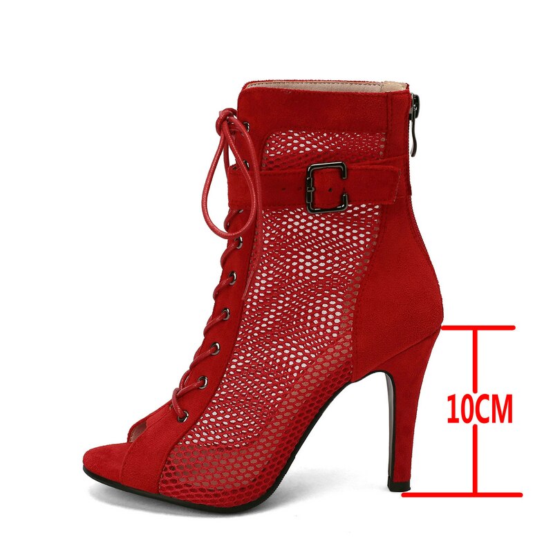 Mesh Short Boots Zipper Back High Heels