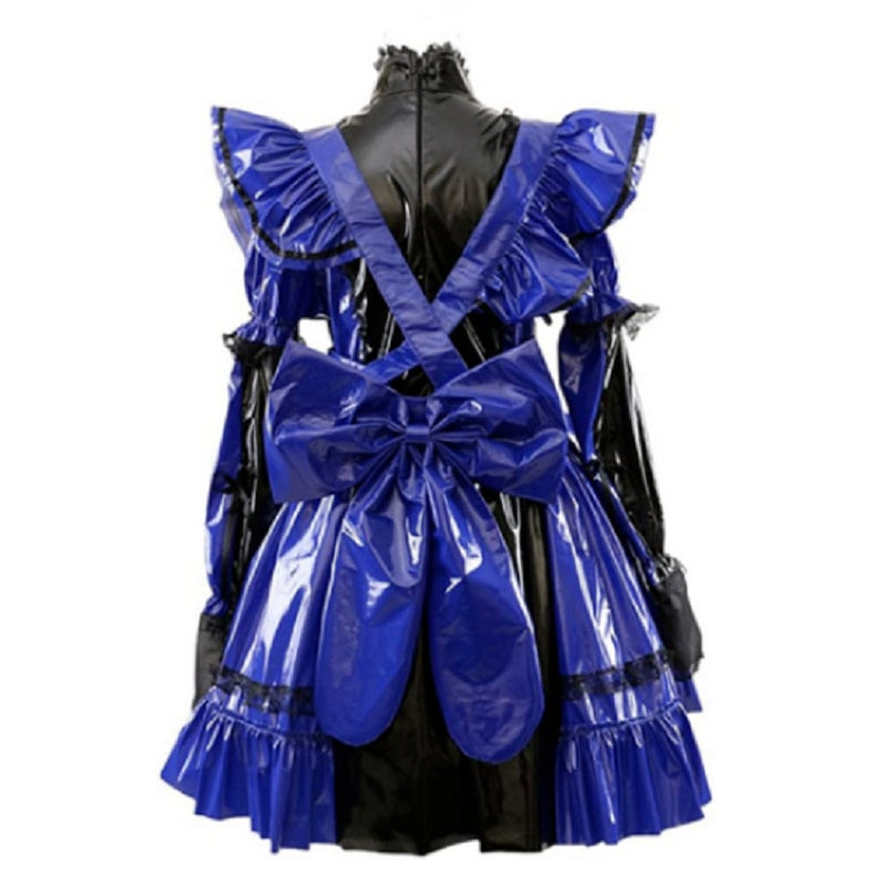 Lockable Blue Maid PVC Dress with Apron