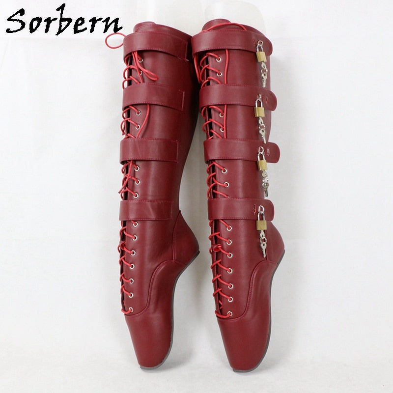 Sorbern Sexy Heelless Knee High  Lockable Ballet Boots