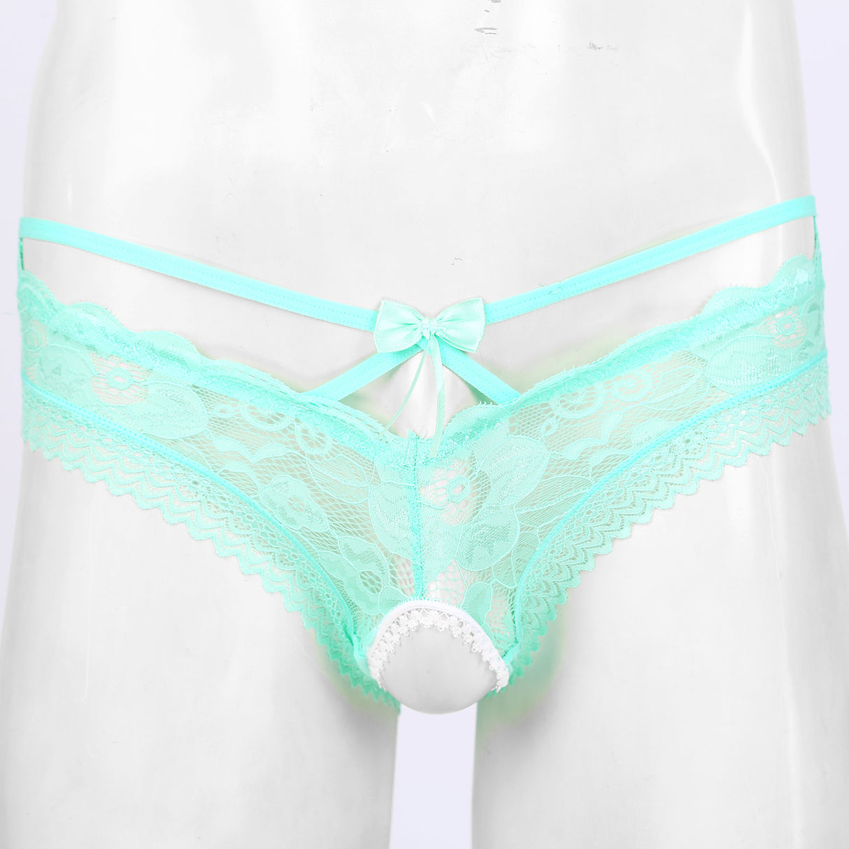 Sexy Sissy Sheer Lace Crotchless Briefs With Bowknot