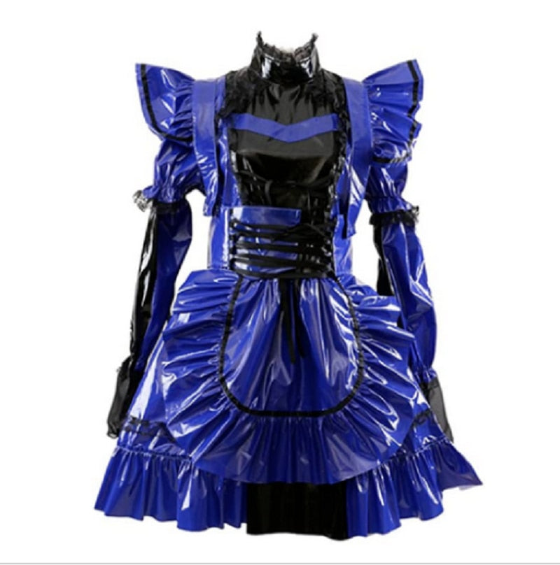 Lockable Blue Maid PVC Dress with Apron