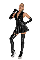 Wet look Sleeveless Pleated Latex Dress