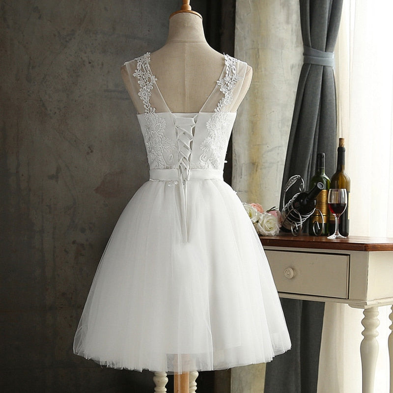 Solid A-Line Sleeveless Bowknot Lace Dress