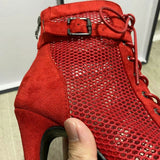 Mesh Short Boots Zipper Back High Heels