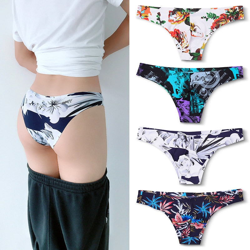 Silk Sissy Pouch Soft Printed Low Waist Seamless Panties - 2PK