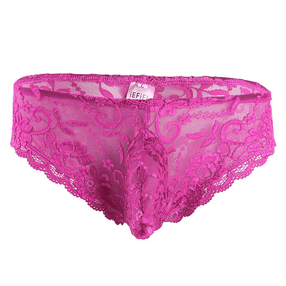 iEFiEL Sexy Men Lingerie Panties Lace Floral See-through Bulge Pouch Jockstraps Bikini Briefs Underwear Underpants for Gay Mens
